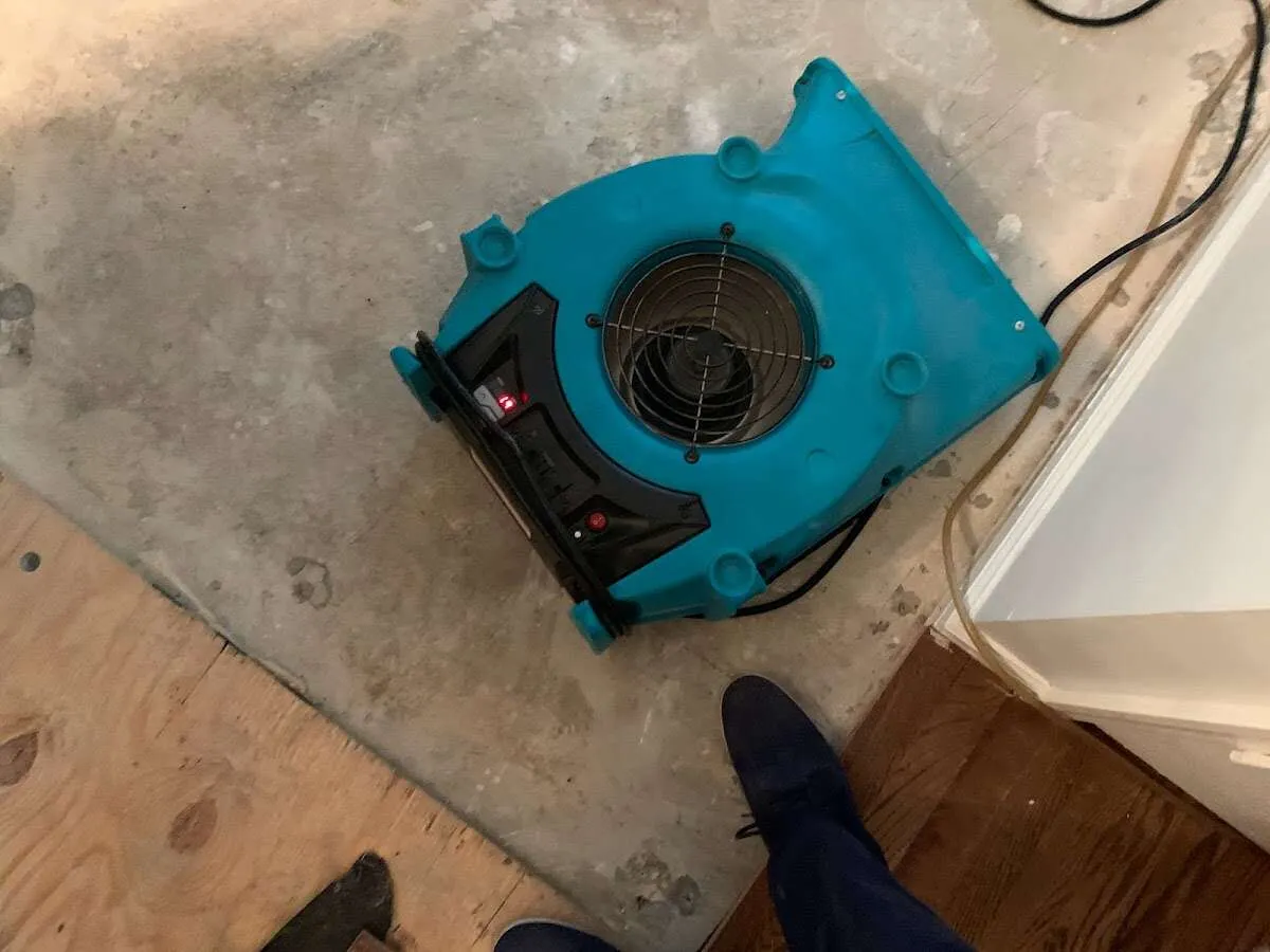 Air mover drying subfloor during Leak Detection & Repair in Radcliff
